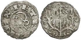 Pedro el de Huesca (1094-1104). Jaca. Óbolo. (Cru.V.S. falta) (R.Ros 3.5.9 var). Ex Áureo & Calicó 04/07/2012, nº 287. Rara. 0,37 g. MBC+.