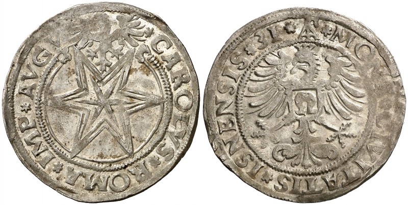 1531. Carlos I. Isny. 1 batzen. (Kr. MB20) (Schulten 1384/05). Fecha de dos digi...