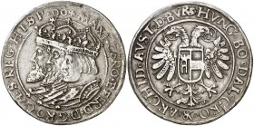 1590. Archiduque Fernando, sobrino de Carlos I. Hall (Austria). 1 taler de "los tres emperadores". (Dav. 8105). Ex Künker 23/06/2009, nº 1361. Rara. 2...