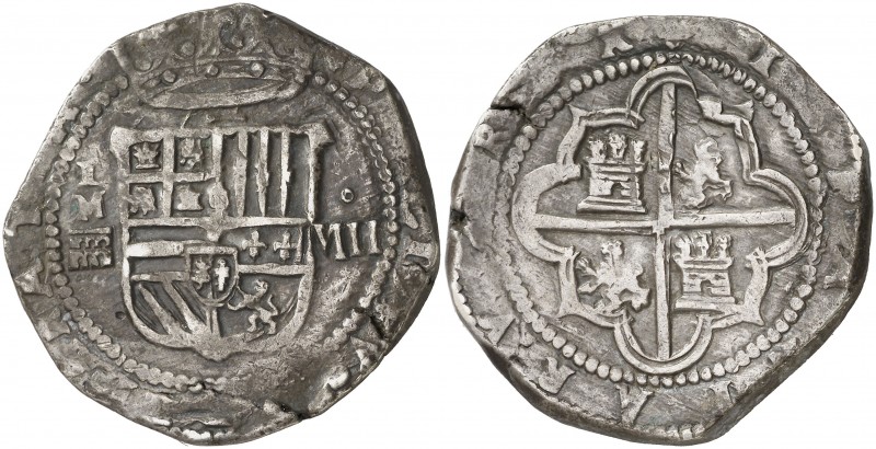 s/d. Felipe II. Segovia. I-M. 8 reales. (AC. 679). Pátina. Rara. 27,18 g. MBC-/M...