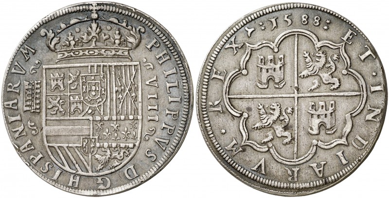 1588. Felipe II. Segovia. 8 reales. (AC. 692) (AC.pdf 698). Acueducto de cinco y...
