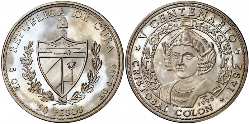 Cuba. 1990. 50 pesos. (Kr. 294). V Centenario - Cristóbal Colón. Acuñación de 20...