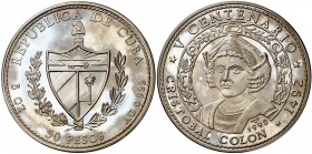 Cuba. 1990. 50 pesos. (Kr. 294). V Centenario - Cristóbal Colón. Acuñación de 2000 ejemplares. AG. 155,63 g. Proof.