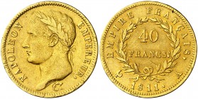 Francia. 1811. Napoleón. A (París). 40 francos. (Fr. 505) (Kr. 696.1). Golpecitos. AU. 12,78 g. MBC/MBC+.