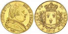 Francia. 1815. Luis XVIII. A (París). 20 francos. (Fr. 525) (Kr. 706.1). AU. 6,45 g. MBC+.
