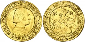 Italia. Milán. Galeazzo María Sforza (1466-1475). 2 ducados. (Fr. 689) (MIR. 199). Sirvió como joya. Muy rara. AU. 7,08 g. (MBC).