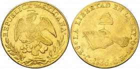 México. 1850. Culiacán. CE. 8 escudos. (Fr. 66) (Kr. 383.2) (Cal.Onza 1824). Parte de brillo original. AU. 26,81 g. EBC-/MBC+.