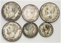 Lote de 6 monedas españolas, 5 falsas de época. A examinar. BC/EBC.
