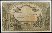 Portugal. 1908. Banco de Portugal. 10000 reis. (Pick 108). Lisboa, 22 de mayo. Dobleces. Lavado y planchado. Raro. (MBC+).