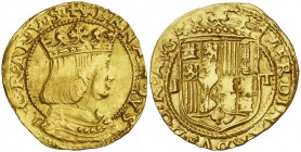 Ferran II (1479-1516). Nàpols. Ducat. (Cru.V.S. 1285 var) (Cru.C.G. 3187 var) (MIR 117/2). La R de FERNANDVS rectificada sobre una D. Acuñación algo f...