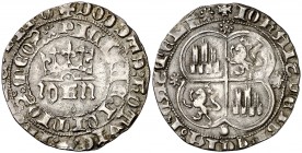 Juan I (1379-1390). Coruña. Real. (AB. 538.1) (NM. 196.3, mismo ejemplar). Rarísima. 3,30 g. MBC+.
