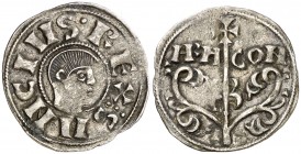 Sancho Ramírez (1063-1094). Jaca. Dinero. (Cru.V.S. 205) (R.Ros 3.4.7). Grupo tosco. Buen ejemplar. Rara así. 1,08 g. MBC+.