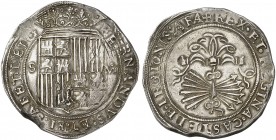 Reyes Católicos. Sevilla. . 8 reales. (AC. 577). Atractiva. Brillo original. Muy rara así. 27,36 g. EBC-.
