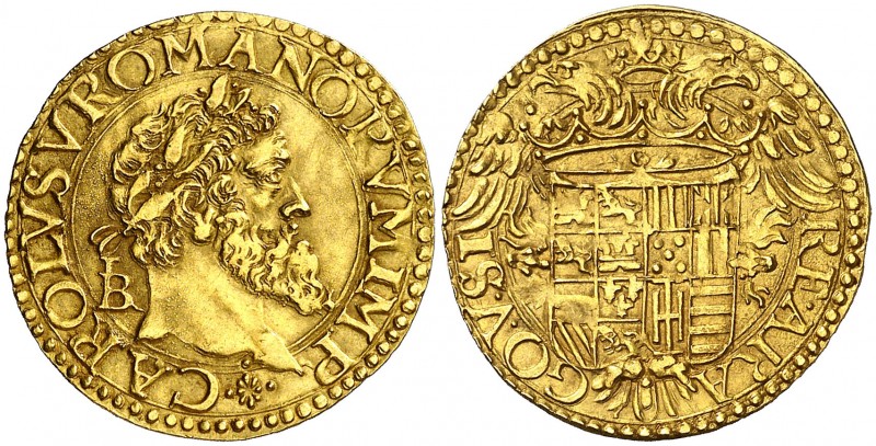 s/d. Carlos I. Nápoles. IBR. 1 ducado. (Vti. 305) (MIR. 131). Rara y más así. 3,...
