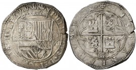 s/d. Felipe II. Segovia. D. 8 reales. (AC. 676, no indica el acueducto en reverso por error) (AC. Pdf 676, mismo ejemplar). Atractiva. Gran parte de b...