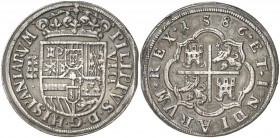 1586. Felipe II. Segovia. 8 reales. (AC. 706) (AC. pdf 689). Cruz interior pequeña. Acueducto de tres arcos y dos pisos. Único real de a ocho con el n...