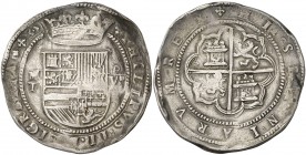 s/d. Felipe II. Toledo. M. 8 reales. (AC. 746) (Cal. Edición 2008, nº 258, mismo ejemplar). Buen ejemplar, muy redonda. Rara. 27,23 g. MBC+.