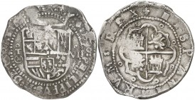 1590. Felipe II. Toledo. M. 8 reales. (AC. 752 var) (AC. pdf 752.1). Valor VII por error. Roeles en los ángulos de la orla. Atractiva. Muy rara. Sólo ...