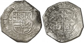 1599/7. Felipe III. Segovia. Castillejo. 8 reales. (AC. 935, mismo ejemplar). Tipo "OMNIVM". Leves sombras. Buen ejemplar. Muy rara. Sólo hemos tenido...