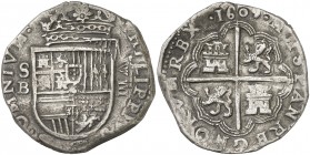 1609. Felipe III. Sevilla. B. 8 reales. (AC. 962). Tipo "OMNIVM". Buen ejemplar, con las leyendas completas. Rara así. 27,19 g. MBC+.
