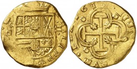 1617. Felipe III. (Madrid). G. 2 escudos. (AC. 1039) (Tauler Edición digital, nº 78a, , mismo ejemplar). Muy bella. Ex Colección Isabel de Trastámara ...