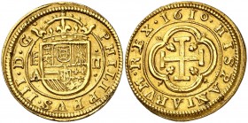 1610/00. Felipe III. Segovia. A/C. 2 escudos. (AC. 1045). Bella. Ex Áureo & Calicó Selección 2019, nº 173. Ex Colección Conde de Lacambra. Ex Colecció...