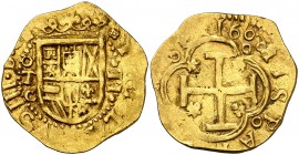 1608. Felipe III. Toledo. C. 2 escudos. (AC 1084, mismo ejemplar) (Tauler 104, mismo ejemplar). Todos los datos perfectos. Bella. Brillo original. Muy...