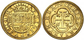 1608/7. Felipe III. Segovia. C. 4 escudos. (AC. 1095). Bellísima. Brillo original. Ex NAC 02/11/2000, nº 2041 (no indica la rectificación de fecha). E...