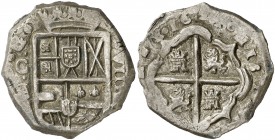 1651. Felipe IV. Cuenca. CA. 8 reales. (AC. 1240). Rarísima. Sólo hemos tenido dos ejemplares. 27,42 g. MBC+.