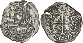 1642. Felipe IV. MD (Madrid). B. 8 reales. (AC. 1270). Extraordinaria para esta ceca, con todas las leyendas completas. Muy rara. No hemos tenido ning...