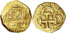 (16)58/7. Felipe IV. MD (Madrid). A. 8 escudos. (AC. 1901) (Cal.Onza falta) (Tauler 39a, mismo ejemplar). Valor VIII. Puntos en los ángulos de la orla...