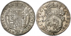 1686. Carlos II. Nápoles. AG/A. 1 tari. (Vti. 170) (Cru.C.G. 4961a) (MIR. 298/5). Bella. Brillo original. Rara así. 5,65 g. EBC+.