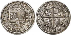 1684/63. Carlos II. Segovia. BR. 4 reales. (AC. 560). Bella. Ex Áureo 03/03/1999, nº 1508. Rara. 13,69 g. EBC.