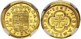 1683. Carlos II. Segovia. BR. 1 escudo. (AC. 893, mismo ejemplar). Bellísima. En cápsula de la NGC como MS65 nº 3601648-002. Ex Heritage 18/04/2013, n...