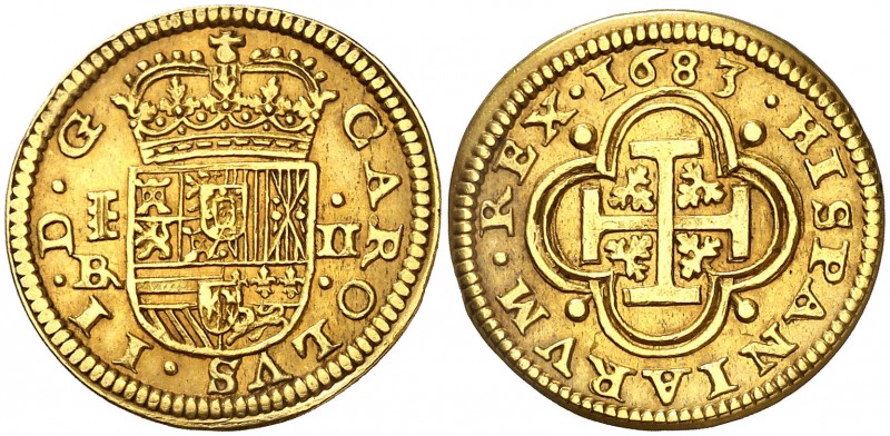 1683. Carlos II. Segovia. BR. 2 escudos. (AC. 906). Bella. Precioso color. Compr...