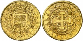 1700. Carlos II. Sevilla. M. 8 escudos. (AC. 1062) (Cal.Onza 205). El 7 recto. Leves marquitas. Precioso color. Rara. 26,72 g. EBC.