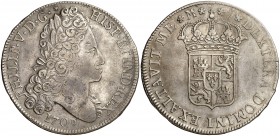 1709. Felipe V. Madrid. J. 8 reales. (AC. 1336). Reverso no coincidente. Leves rayitas. Extraordinario ejemplar para el tipo. Único real de a ocho con...