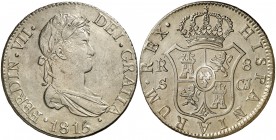 1815. Fernando VII. Sevilla. CJ. 8 reales. (AC. 1416). Atractiva. Escasa así. 27,21 g. EBC-/EBC.