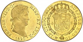 1820. Fernando VII. Madrid. GJ. 4 escudos. (AC. 1716). Bella. Brillo original. Escasa así. 13,46 g. S/C-.
