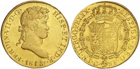 1813. Fernando VII. Catalunya (Mallorca). SF. 8 escudos. (AC. 1743) (Cal.Onza 1197). Sin punto entre los ensayadores. Insignificantes golpecitos y ray...
