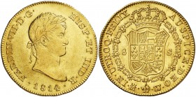 1814. Fernando VII. Madrid. GJ. 8 escudos. (AC. 1769) (Cal.Onza 1234). Sin punto después de FELIX ni delante de AUSPICE. Atractiva. Parte de brillo or...