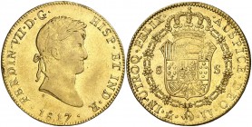 1817. Fernando VII. México. JJ. 8 escudos. (AC. 1795) (Cal.Onza 1267). Bella. Brillo original. Escasa así. 26,98 g. EBC/EBC+.
