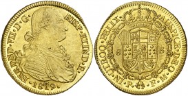 1819. Fernando VII. Popayán. FM. 8 escudos. (AC. 1824) (Cal.Onza 1301) (Restrepo 128-33). Mínimas impurezas. Bella. Brillo original. Rara así. 27,01 g...