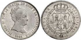 1848. Isabel II. Madrid. CL. 20 reales. (AC. 587). Leves golpecitos. Bella. Gran parte del brillo original. Ex Áureo & Calicó 14/12/2016, nº 1853. Rar...
