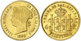 1868. Isabel II. Manila. 4 pesos. (AC. 865). Muy bella. Brillo original. 6,70 g. EBC+.