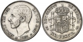 1882*1882. Alfonso XII. MSM. 1 peseta. (AC. 20). Bella. Escasa así. 5,03 g. EBC/EBC+.