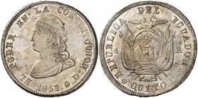 Ecuador. 1857. Quito. 4 reales. (Kr. 37). Muy bella. Brillo original. Muy rara así. AG. 13,35 g. S/C.