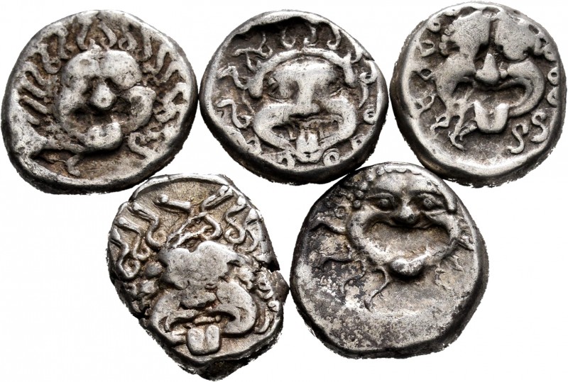 Ancient Coins. Lot of 5 drachms of Thrace, Apollonia Pontika. Ag. TO EXAMINE. Al...