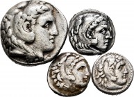 Ancient Coins. Lot of 4 coins of the Kingdom of Macedonia. Tetradrachm and three drachms (one repaired) of Alexander III. Ag. TO EXAMINE. Almost VF/Ch...