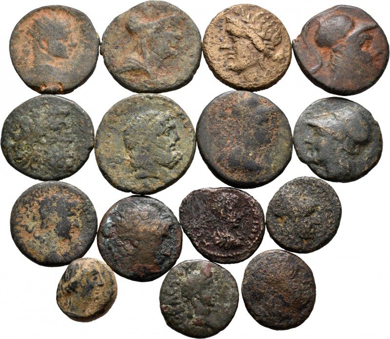 Ancient Coins. Lot of 15 coins from Ancient Greece and Roman Provinces. All diff...